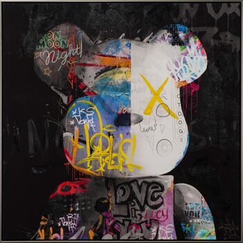 Handbemalter Kunstdruck „Teddy Graffiti “ 102.5 x 102.5 cm