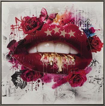 Hand painted art print "Red Kiss" 82.5 x 82.5 cm