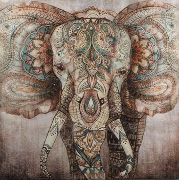 Hand painted art print "Decorated elephant" 90 x 90 cm