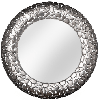 Grosser, runder Design Wandspiegel „Stone Mosaic“ Ø 82 cm, Silber