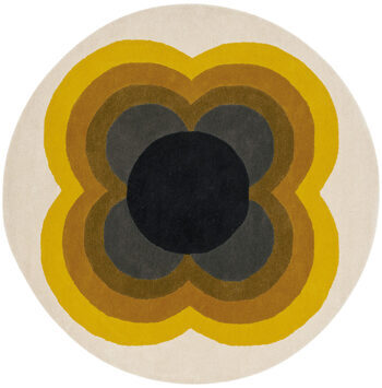 Tapis rond design "Sunflower" Yellow - tufté main, 100% pure laine vierge