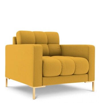 Design armchair "Mamaia" with textured fabric cover - mustard yellow