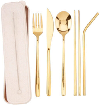 stainless Steel 6 Piece Cutlery Set To Go - Gold