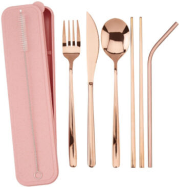 stainless Steel 6 Piece Cutlery Set To Go - Rose Gold
