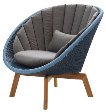In-/Outdoor Loungesessel „Peacock Weave“ Blau / Kissen Taupe