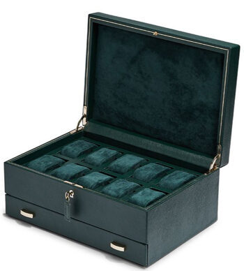 British Racing watch box for 10 wristwatches with additional storage drawer