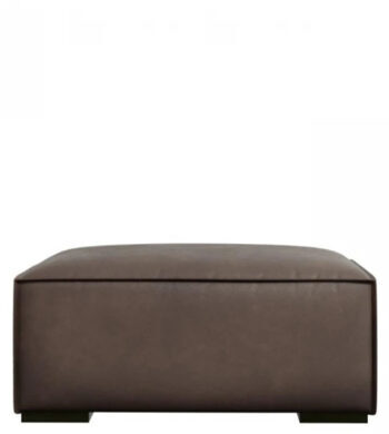 Large leather seat pouf "Agawa" 100 x 100 cm - olive brown