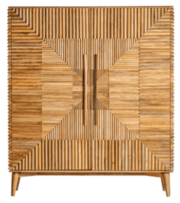 Handgefertigte Design Vitrine & Highboard „Plissé“ Natural 140 x 160 cm