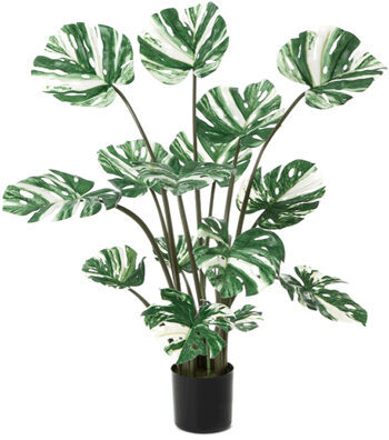 Lifelike artificial plant "Monstera bush white", Ø 100/ height 120 cm