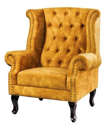 Chesterfield wing chair - mustard yellow