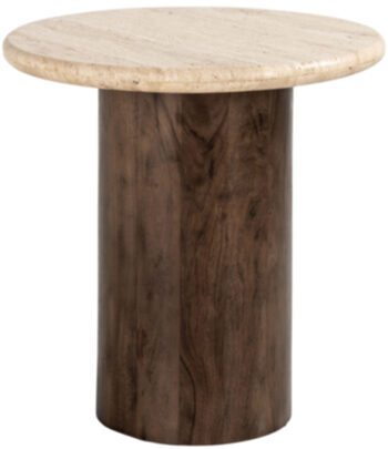 Design side table "Douglas" with travertine table top, Ø 50/ height 50 cm