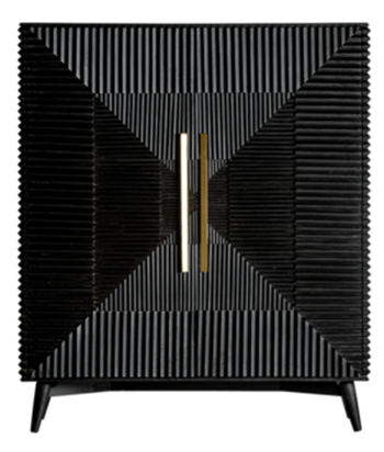 Handgefertigte Design Vitrine & Highboard „Plissé“ Schwarz 140 x 160 cm
