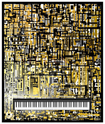 Tableau design et piano "Piano jouant" 188 x 158 cm