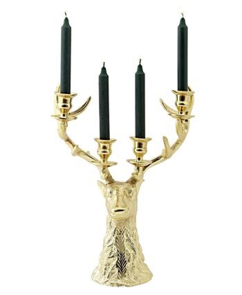Premium Kerzenständer „Hirsch Richard Gold“ für vier Stabkerzen Ø 26.5 / Höhe 43 cm