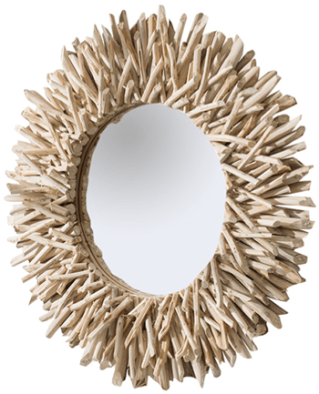 Design wall mirror "Riverside" Ø 80 cm, teak wood nature