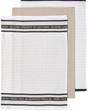 set of 3 kitchen towels Stripe Taupe 50 x 70 cm