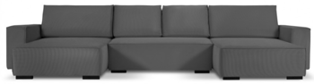 Grosse U-Form Sofa „Eveline“ mit Bettfunktion und Cordbezug in Dunkelgrau