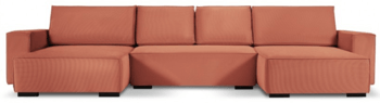 Grosse U-Form Sofa „Eveline“ mit Bettfunktion und Cordbezug in Coral