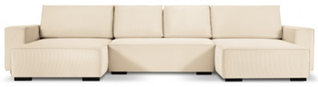 Grosse U-Form Sofa „Eveline“ mit Bettfunktion und Cordbezug in Beige