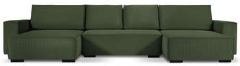 Grosse U-Form Sofa „Eveline“ mit Bettfunktion und Cordbezug in Grün