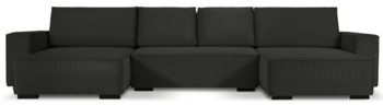 Grosse U-Form Sofa „Eveline“ mit Bettfunktion und Cordbezug in Schwarz