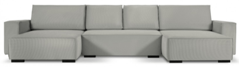 Grosse U-Form Sofa „Eveline“ mit Bettfunktion und Cordbezug in Hellgrau