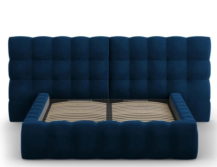 Lit de rangement design avec double tête de lit "Mamaia Samt" bleu roi